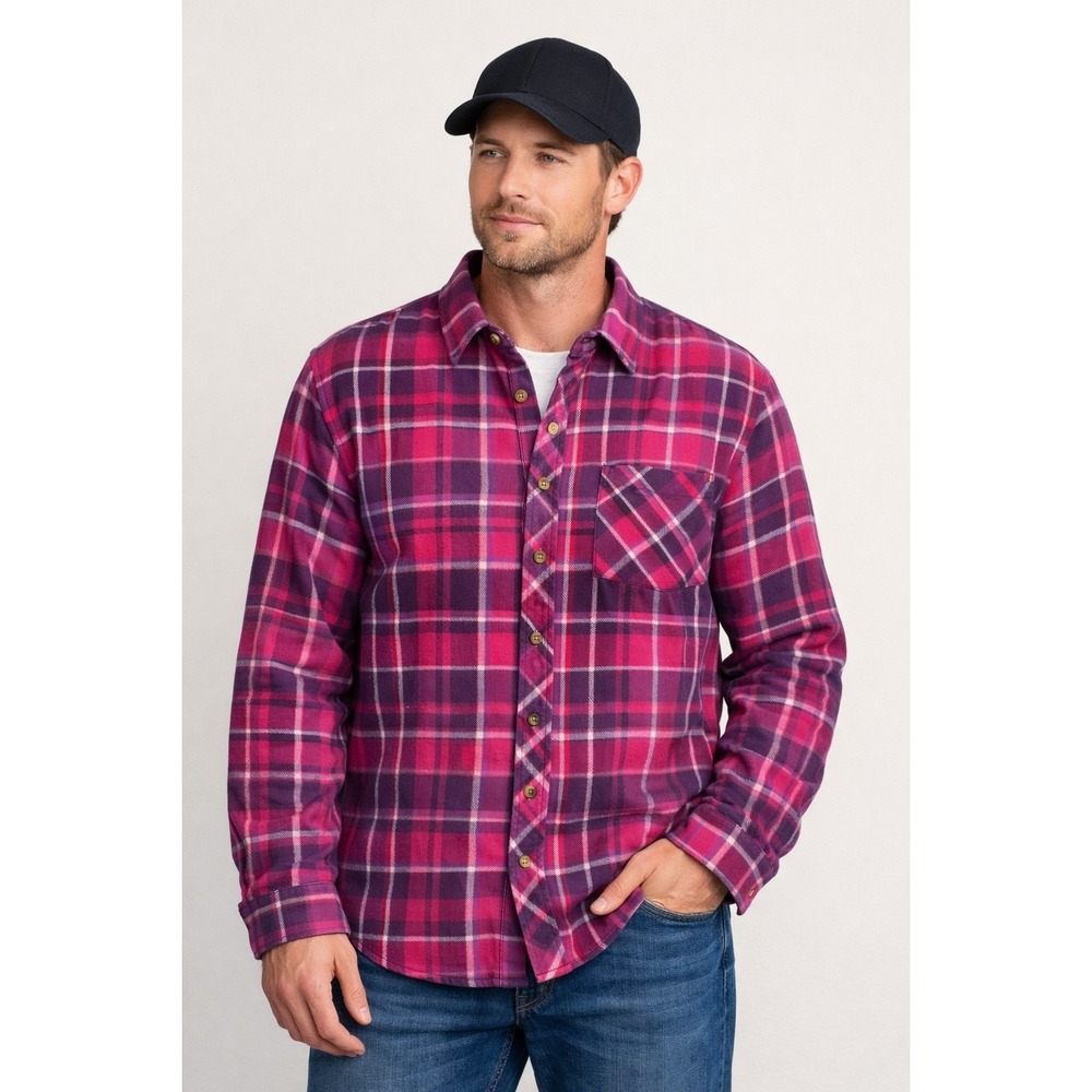 Jackson Hole Flannel Shirt Mens Large Pink Purple Plaid 100% Cotton Button Front